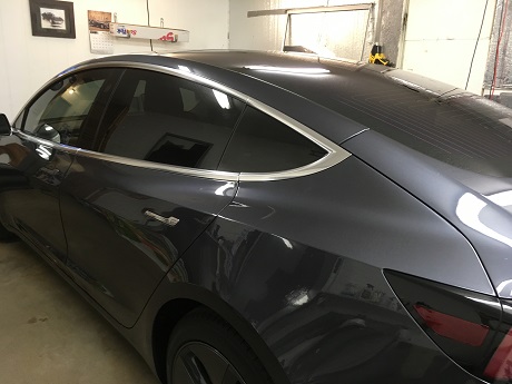 Gray Tesla After Car Window Tinting